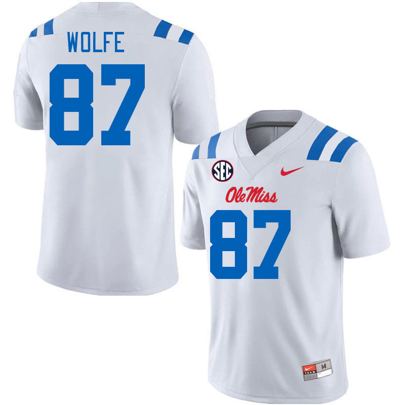 Men #87 Hudson Wolfe Ole Miss Rebels 2024 New Uniforms College Football Jerseys Stitched-White